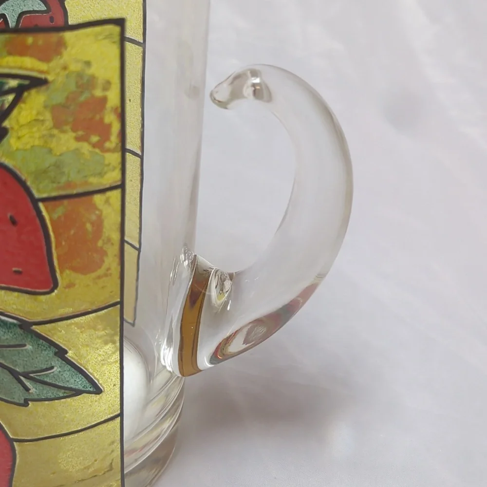West Virginia Strawberry Stained Glass MCM Drink Cocktail Pitcher Applied Handle